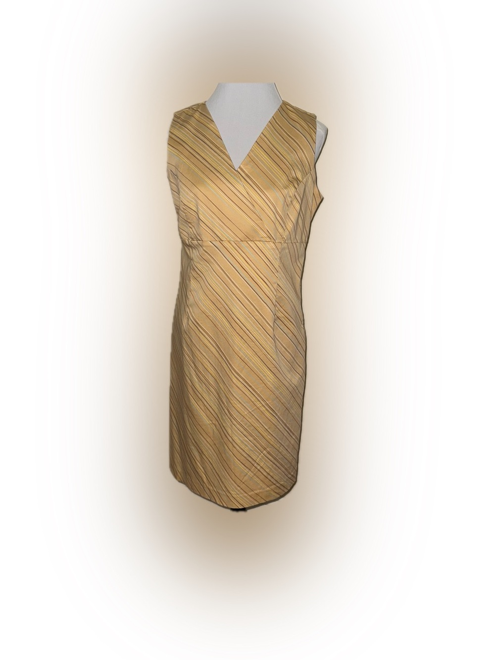 Khaki Tan Striped Merona Sleeveless V-Neck Sheath Dress, Sz 12